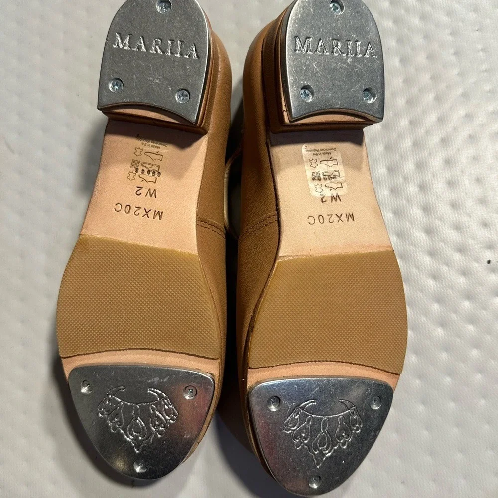 Mariia Tan Mariia Soft Leather Mary Jane Tap Shoes Size 2 Wide NEW NIB
